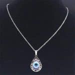 Teardrop-shaped pendant necklace with a blue eye design in the center